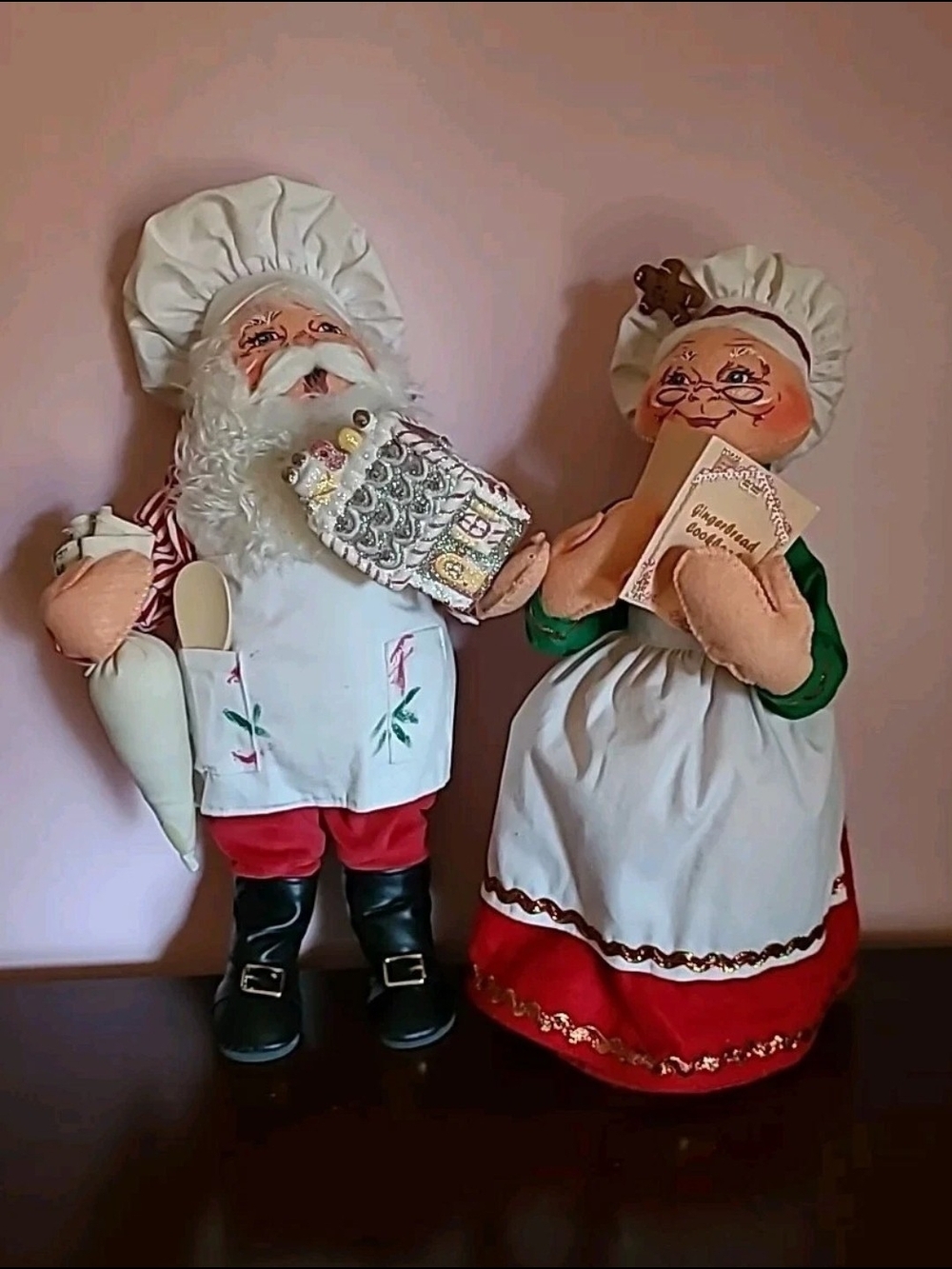 Pair of Analee Christmas Dolls White, Red & Green